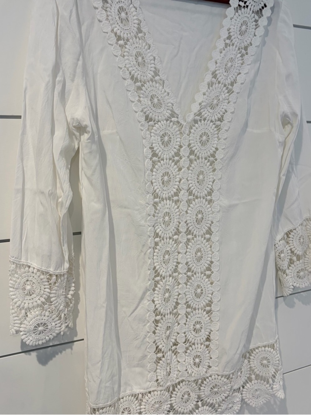 Solitaire Swim Cover Up Boho Chic Coastal Lace L White Resort Coquette Romantic - Picture 3 of 10